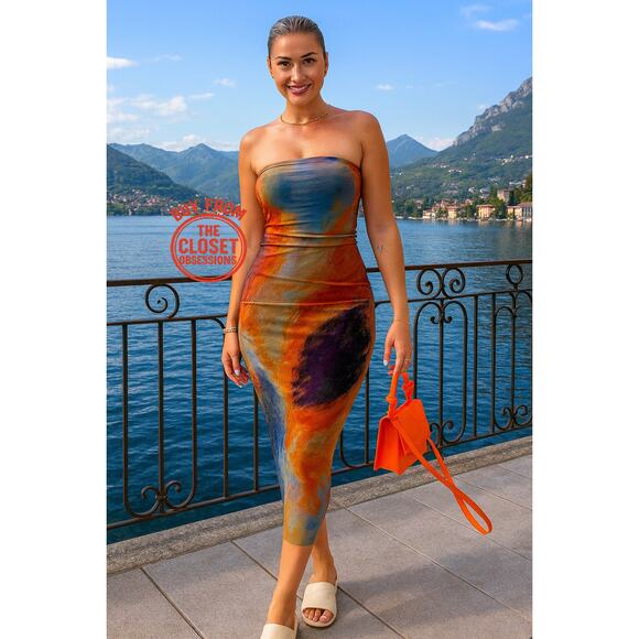 ZARA Multicolor Strapless Fitted Midi Dress NWT | Mesh Tulle | Size M - Picture 1 of 16